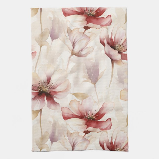 Burgunder kräm Lavendel Blommig Bröllopsdusch Kökshandduk (Vertikal)