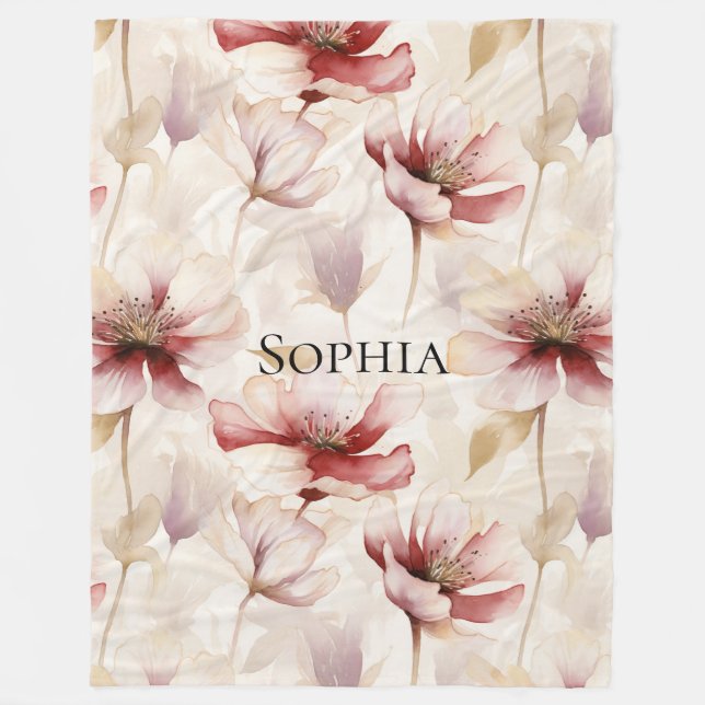 Burgunder Kräm Lavendel Blommig Bröllopsfest Fleecefilt (Framsidan)