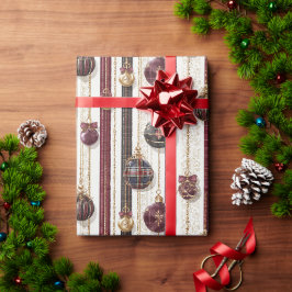 Burgunder Kräm Ornamenter Ränder Jul Presentpapper