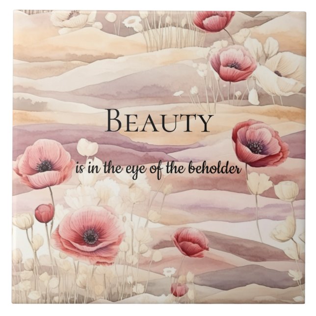 Burgunder Kräm Rödfärgad Blommig Bröllopsfest Kakelplatta (Framsidan)