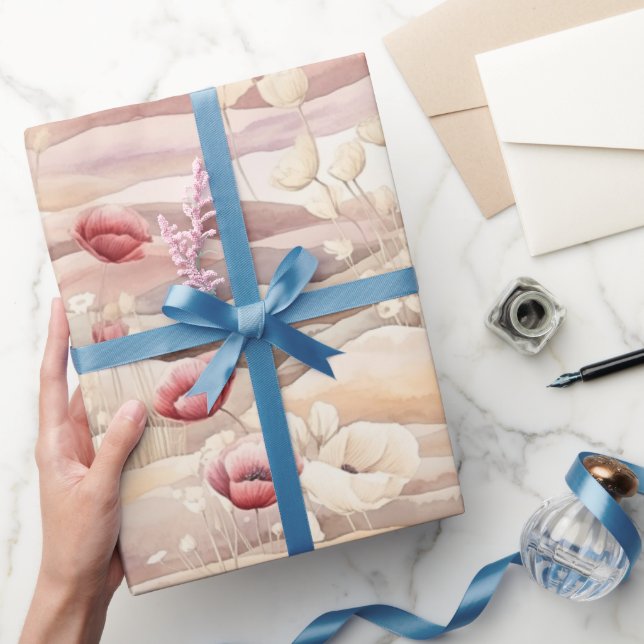 Burgunder Kräm Rodnad Blommig Bröllopsshower Presentpapper (Gifting)