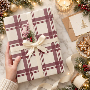 Burgunder kräm Rutigt julplaid Presentpapper