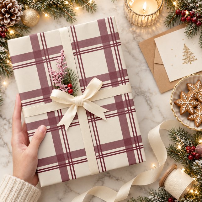 Burgunder kräm Rutigt julplaid Presentpapper (Skapare uppladdad)