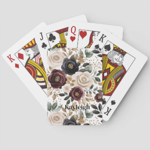 Burgunder Kräm Svart Blommig Casinokort