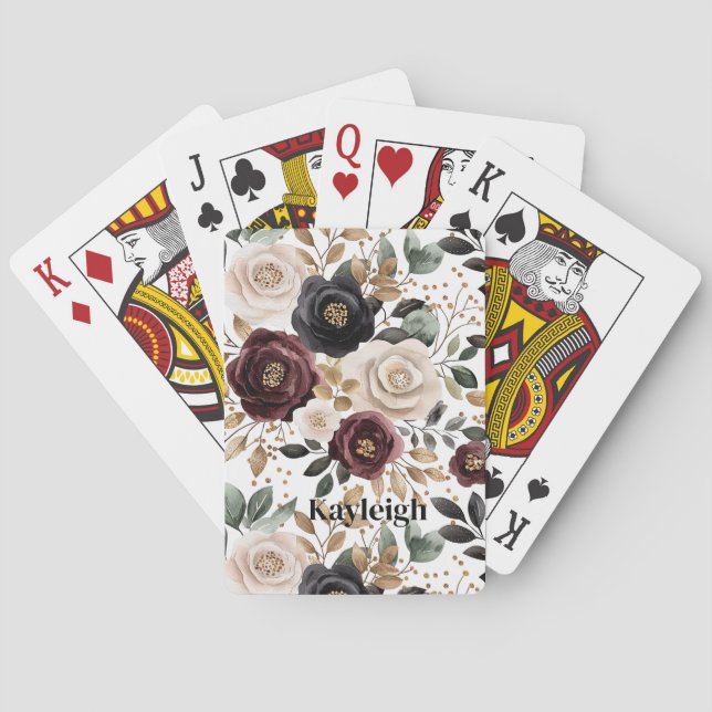 Burgunder Kräm Svart Blommig Casinokort (Baksidan)