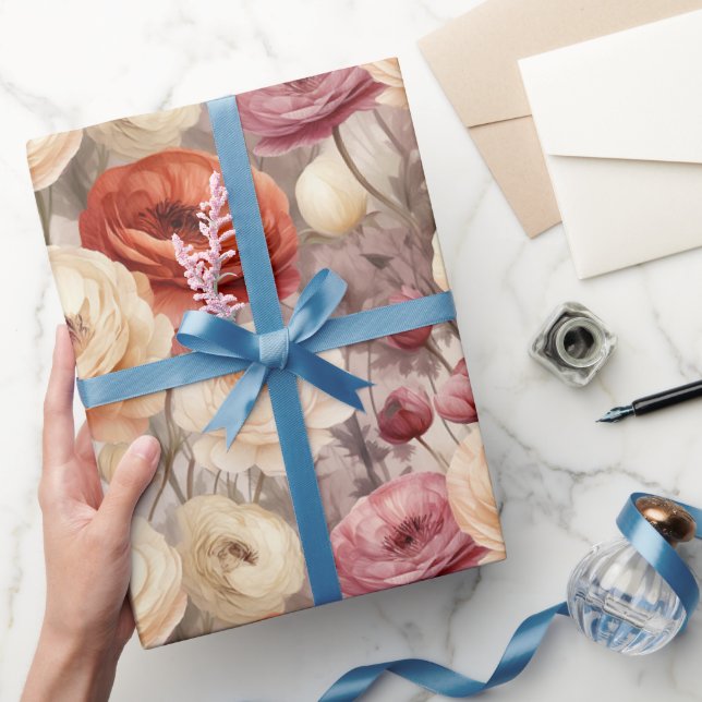 Burgunder Kräm Vårblommor Bröllopsdusch Presentpapper (Gifting)
