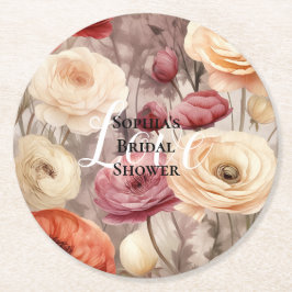 Burgunder Kräm Vårblommor Bröllopsfest Underlägg Papper Rund