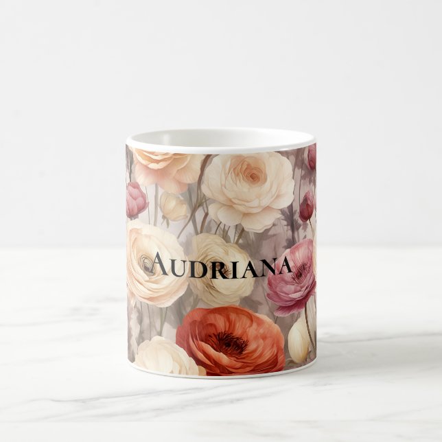 Burgunder Kräm Vårblommor   Kaffemugg (Center)