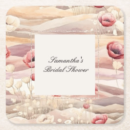 Burgunder Krämfärgad Rodnad Blommig Bröllopsfest Underlägg Papper Kvadrat