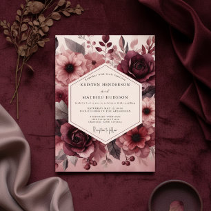 Burgunder Lush Bloom Romantisk Bröllop Inbjudningar