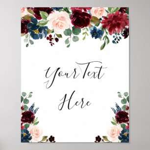 Burgunder Marinblå Röda Nyanser Vattenfärg Blommor Poster