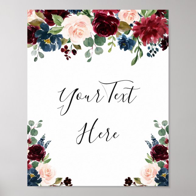Burgunder Marinblå Röda Nyanser Vattenfärg Blommor Poster (Framsidan)