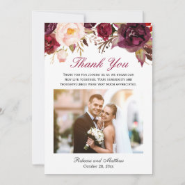 Burgunder Marsal Blommig Bröllopsfoto Tacksamhet Tack Kort