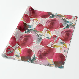 Burgunder Marsala Boho Akvarell Blommönster Presentpapper