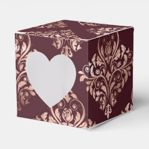 Burgunder - Marsala och Rose Gold Damast Bröllop Presentaskar