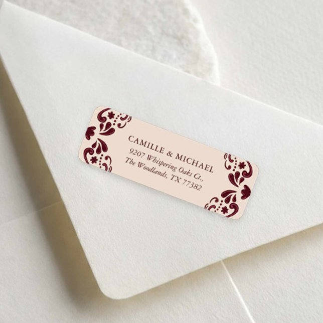 Burgunder Mexikansk Bröllopsreturadressetikett Returadress Etikett (Burgundy Fiesta Mexican Wedding Return Address)