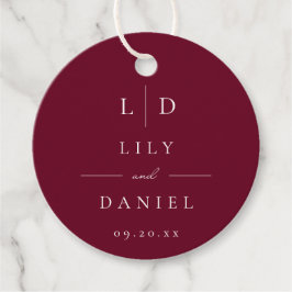Burgunder Minimalistisk Elegant Monogram Bröllop Gåvor Etiketter