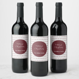 Burgunder Modern Glad Jul Gran Vinflaska Etikett