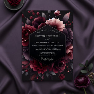 Burgunder Mörk Blommig Förtrollning Bröllop Inbjudningar