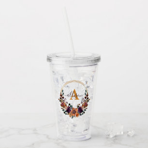 Burgunder och guld blomster ram personlig take away mugg