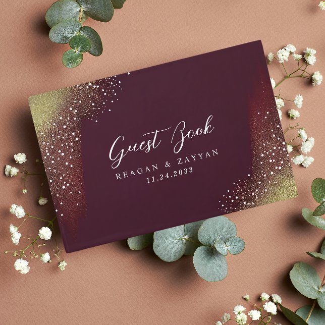 Burgunder och guld glitter bröllop gästböcker (Skapare uppladdad)