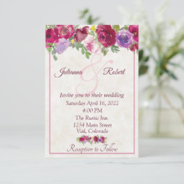 Burgunder och lila blomsterbröllopsinbjudan på bud inbjudningar