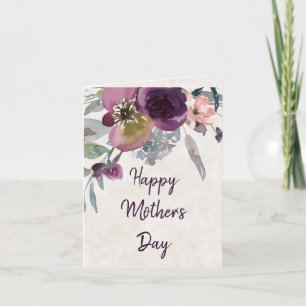 Burgunder och rosa akvarellblommig mors dag kort