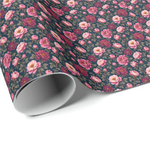 Burgunder och rosa blommor presentpapper