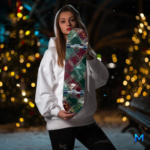 Burgunder och Skoggrön Klassisk Tartan Mini Skateboard Bräda 18,5 Cm