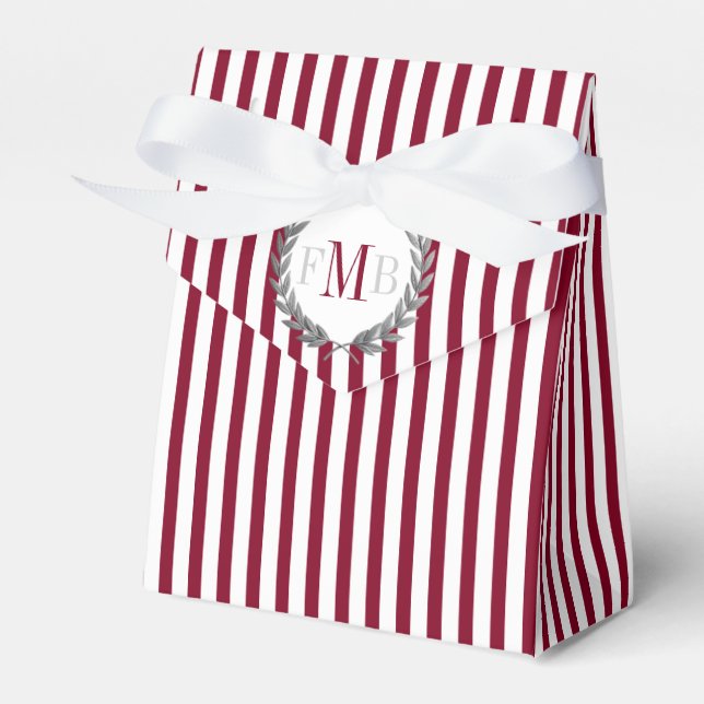 Burgunder och vita ränder monogram bröllop presentaskar (Framsidan Sidan)