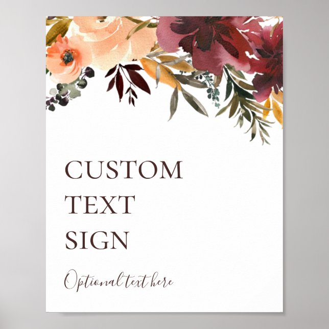 Burgunder Orange Blommiga Kort och Presentartiklar Poster (Framsidan)