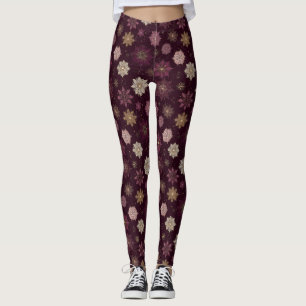 Burgunder Poinsettia Julmönster (4) Leggings
