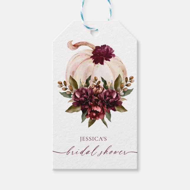 Burgunder Pumpa Faller i Förälskelse Bröllopsfest  Presentetikett (Framsidan)