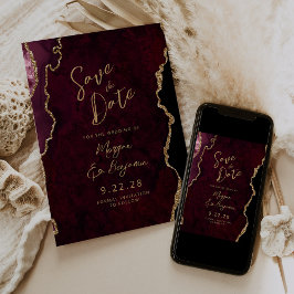 Burgunder Röd Agat Script Bröllop Save the Date Spara Datumet