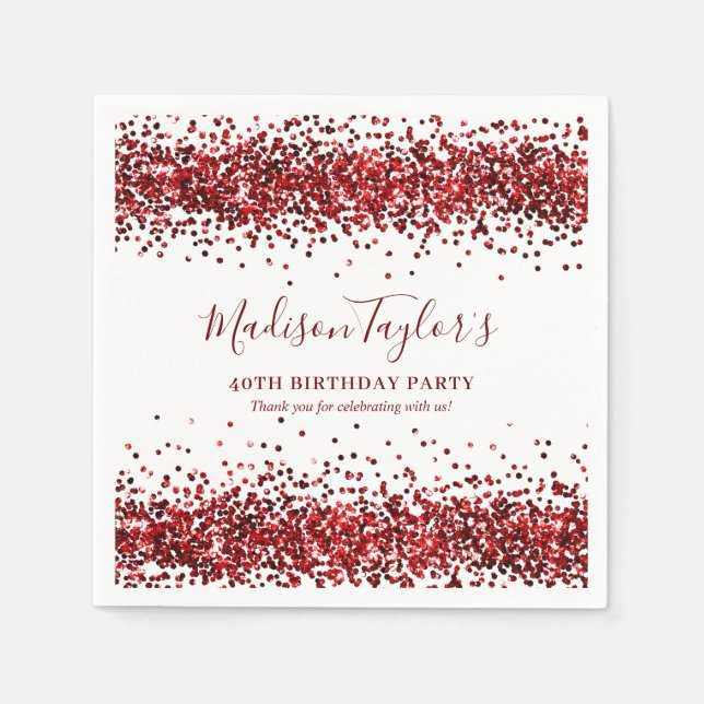 Burgunder Röd Glitter Glitter Konfetti Födelsedag Pappersservett (Framsidan)