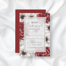 Burgunder Röda Rosor Anemon Blommig Bröllop RSVP  