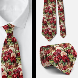 Burgunder Röda Rosor Rodnande Rosa Akvarell Blommo Slips