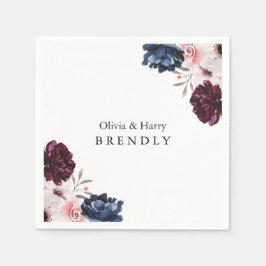 Burgunder Ros Elegant Blommig Bröllop Pappersservett