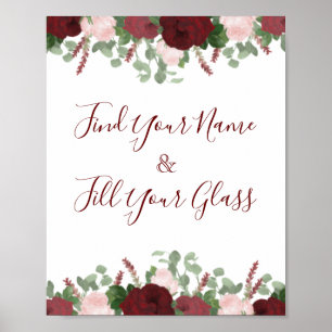 Burgunder Rosa Blommande Rosor Bröllopsfest Dekora Poster