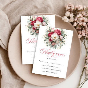 Burgunder Rosa Blommig Boho Bröllop RSVP-kort OSA Kort