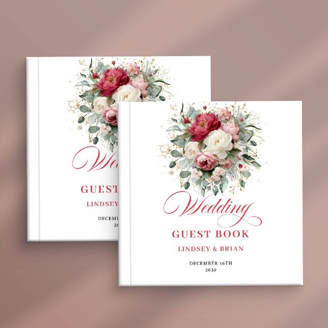 Burgunder Rosa Blommig Boho Bröllopsgästbok Gästböcker (Burgundy Blush Floral Boho Wedding Guest Book)