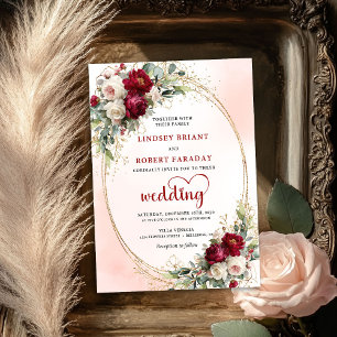 Burgunder Rosa Blommig Boho Bröllopsinbjudan Inbjudningar