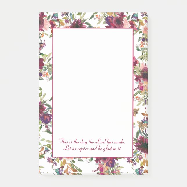 Burgunder Rosa Blommig Kristet Bibelvers Post-it Block (Framsida)