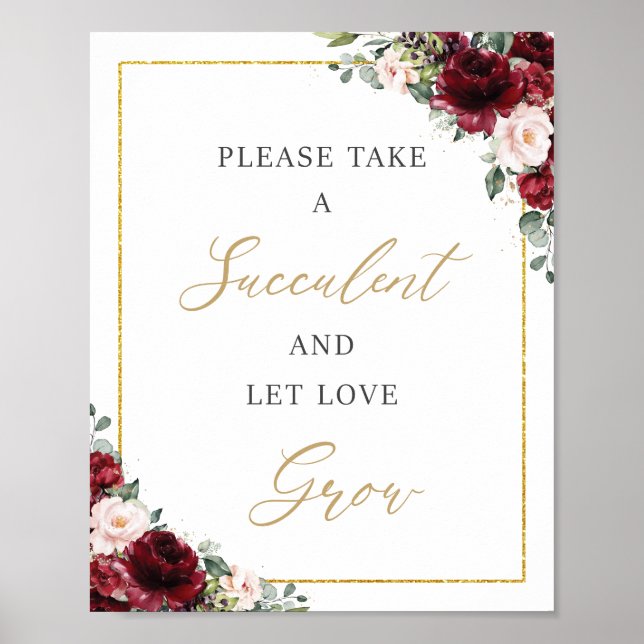 Burgunder Rosa Blommig Succulent Kärlek Väx  Poster (Framsidan)