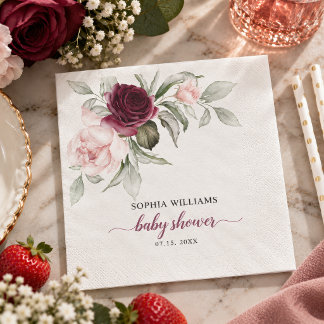 Burgunder Rosa Blommiga Baby Shower Pappersservett