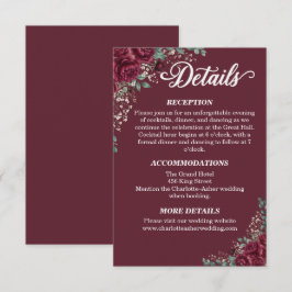 Burgunder Rosa Eukalyptus Bröllopsdetaljkort Tilläggskort