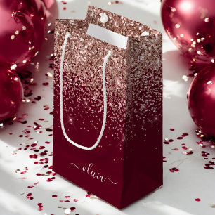 Burgunder Rosa Guld Rodd Glitter Monogram
