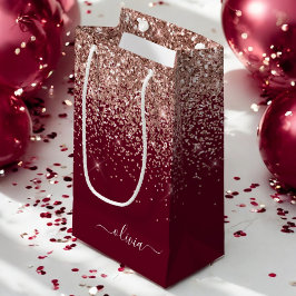 Burgunder Rosa Guld Rodnad Glitter Monogram