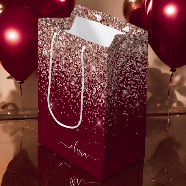 Burgunder Rosa Guld Rouge Rosa Glitter Monogram (Skapare uppladdad)