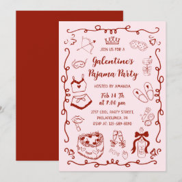 Burgunder Rosa Handritad Galentine's Pyjamasfest Inbjudningar